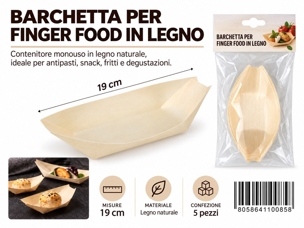 4110085 Barchette Finger Food In Legno 19Cm-5Pz 1/12 Ct72 19Cm-5Pz