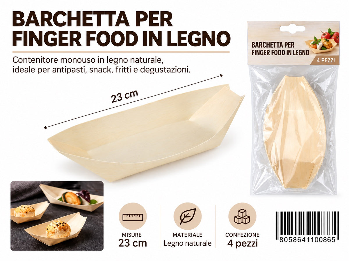 4110086 Barchette Finger Food In Legno 23Cm-4Pz 1/12 Ct72 23Cm-4Pz