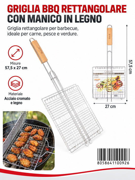 4110092 Griglia Bbq M/Legno In Acciaio 430 27X27Cm Ct28
