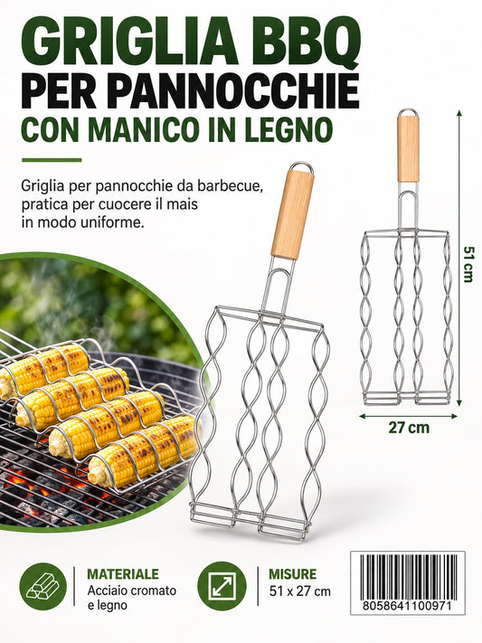 4110097 Griglia Bbq M/Legno In Acciaio 430 51X27X17X5.5Cm Ct12