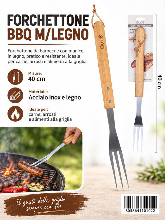 4110102 Forchettone Bbq M/Legno In Acciaio 420 40Cm Ct72