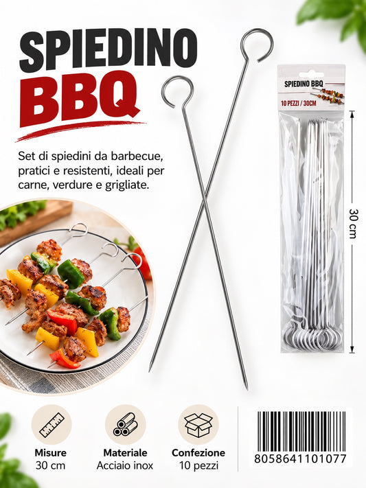 4110107 Spiedino Bbq In Acciaio 430 30Cm 10Pz Ct72