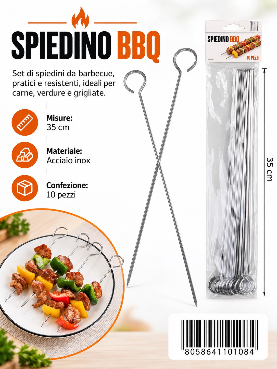 4110108 Spiedino Bbq In Acciaio 430 35Cm10Pz Ct72