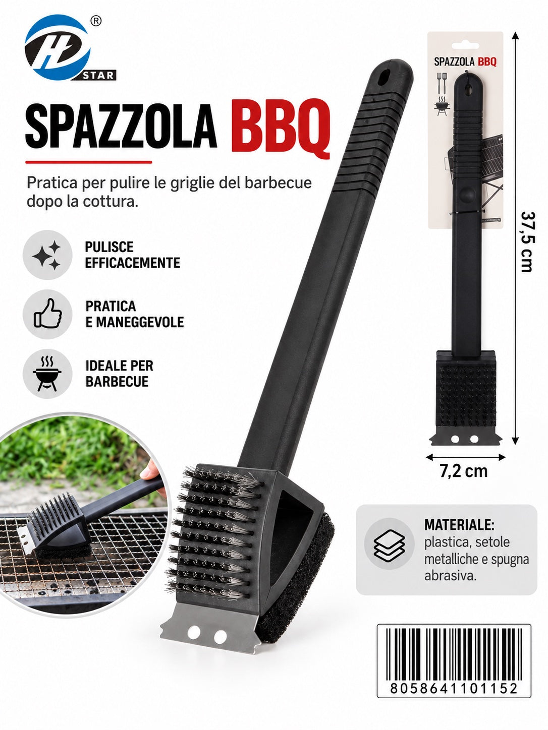 4110115 Spazzola Per Griglia Bbq 3In1 Ct48