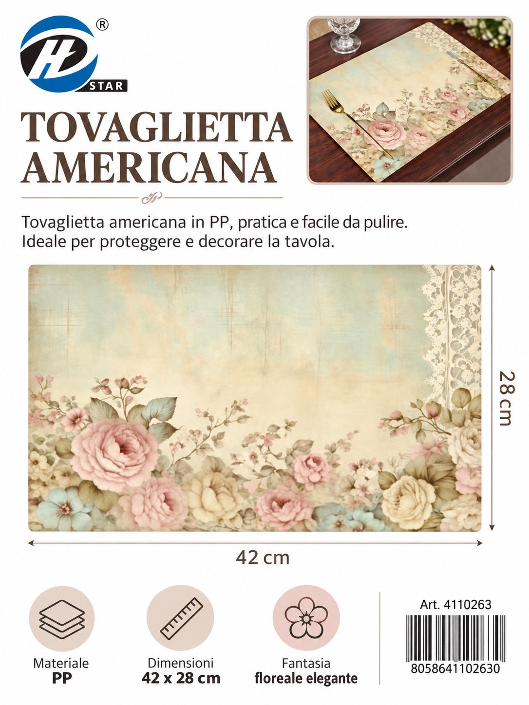 4110263 Tovaglietta Americana 28*42Cm 1/12 Ct240