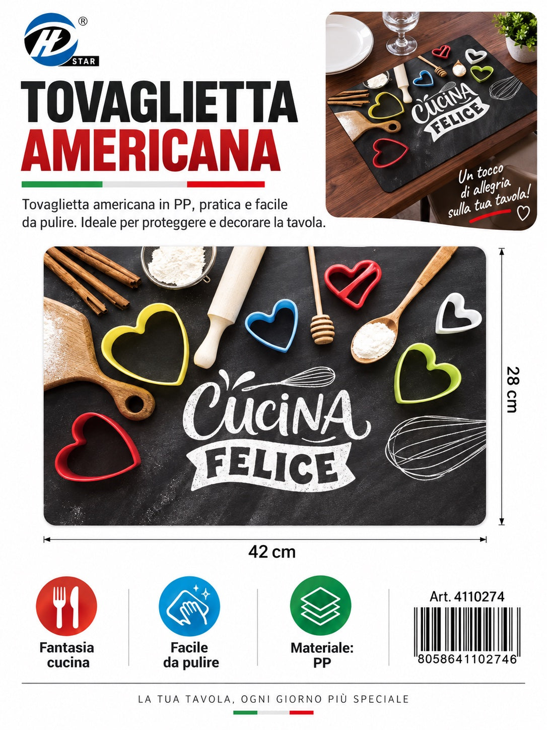 4110274 Tovaglietta Americana 28*42Cm 1/12 Ct240