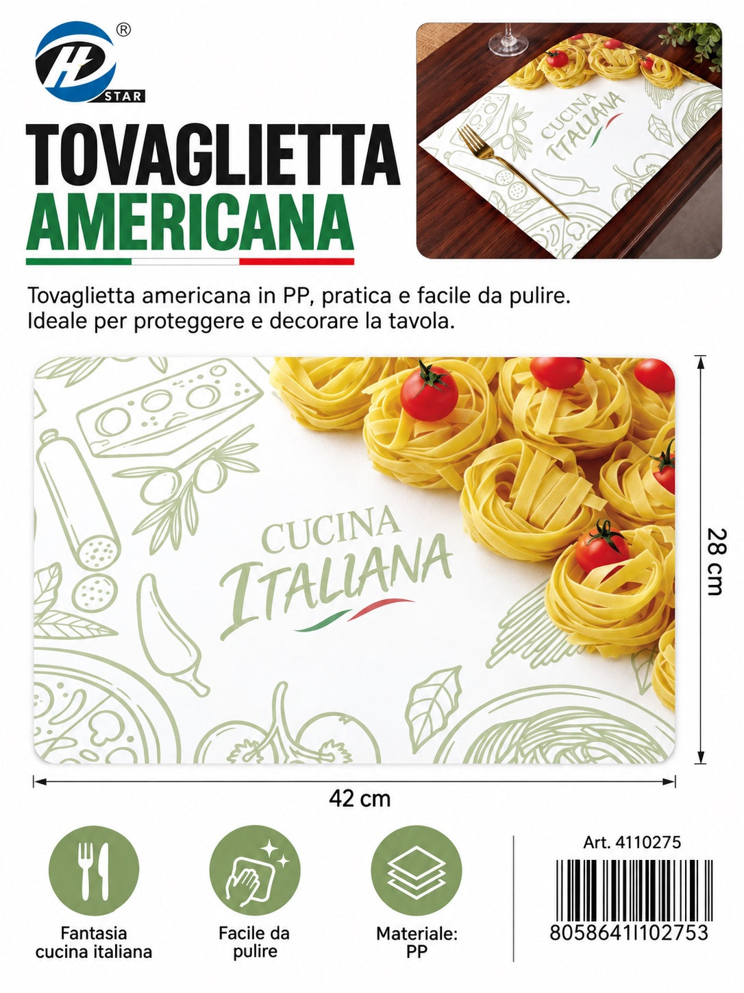 4110275 Tovaglietta Americana 28*42Cm 1/12 Ct240