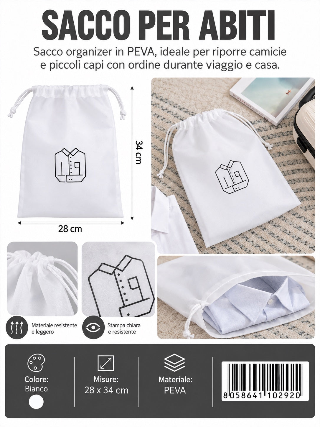 4110292 Sacco Per Abiti In Peva Impermeabile 28*34Cm 1/12 Ct288