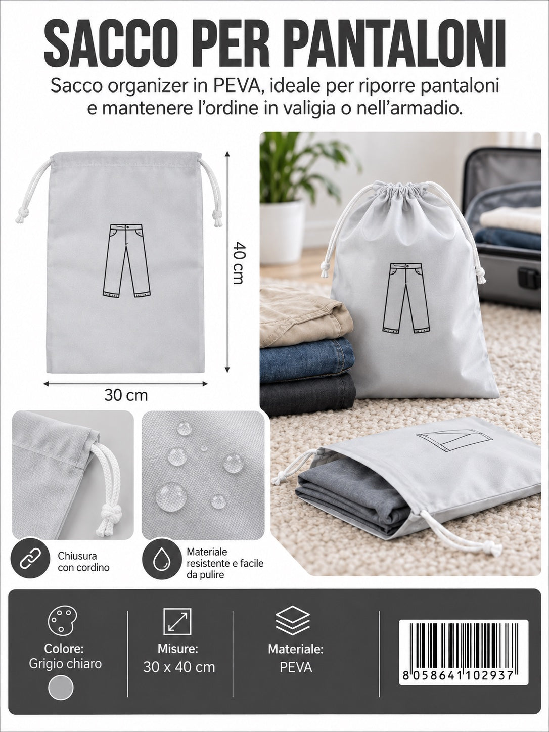 4110293 Sacco Per Pantaline In Peva Impermeabile 30*40Cm 1/12 Ct288