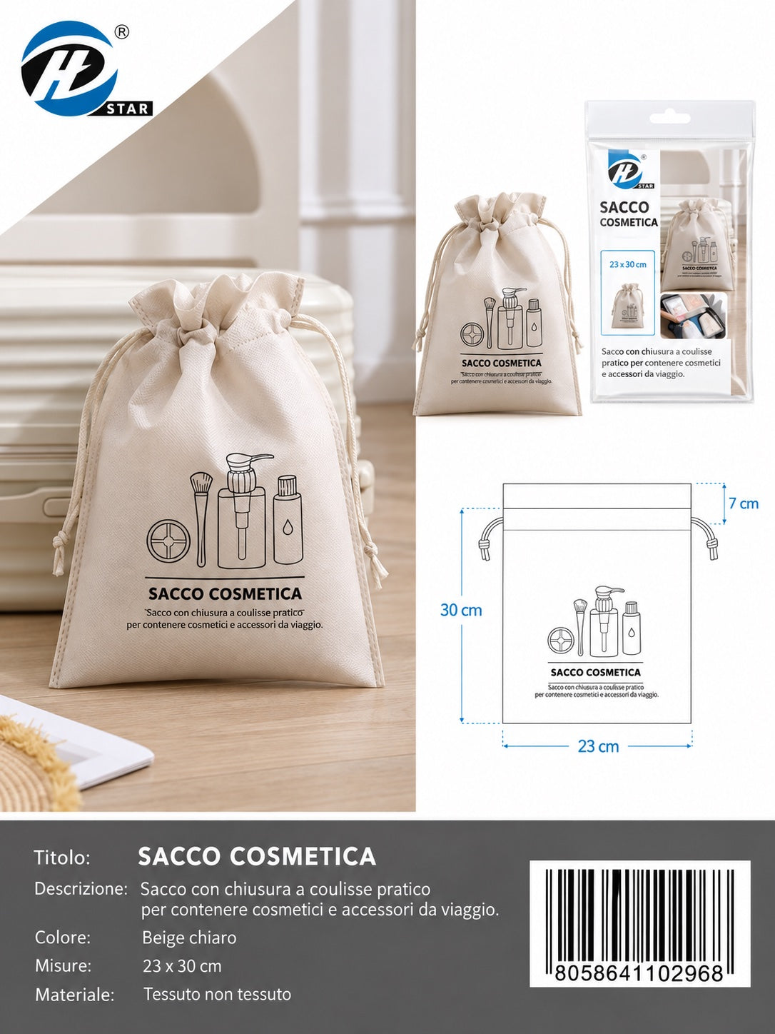 4110296 Sacco Cosmetica In Tnt 23*30Cm 1/12 Ct288
