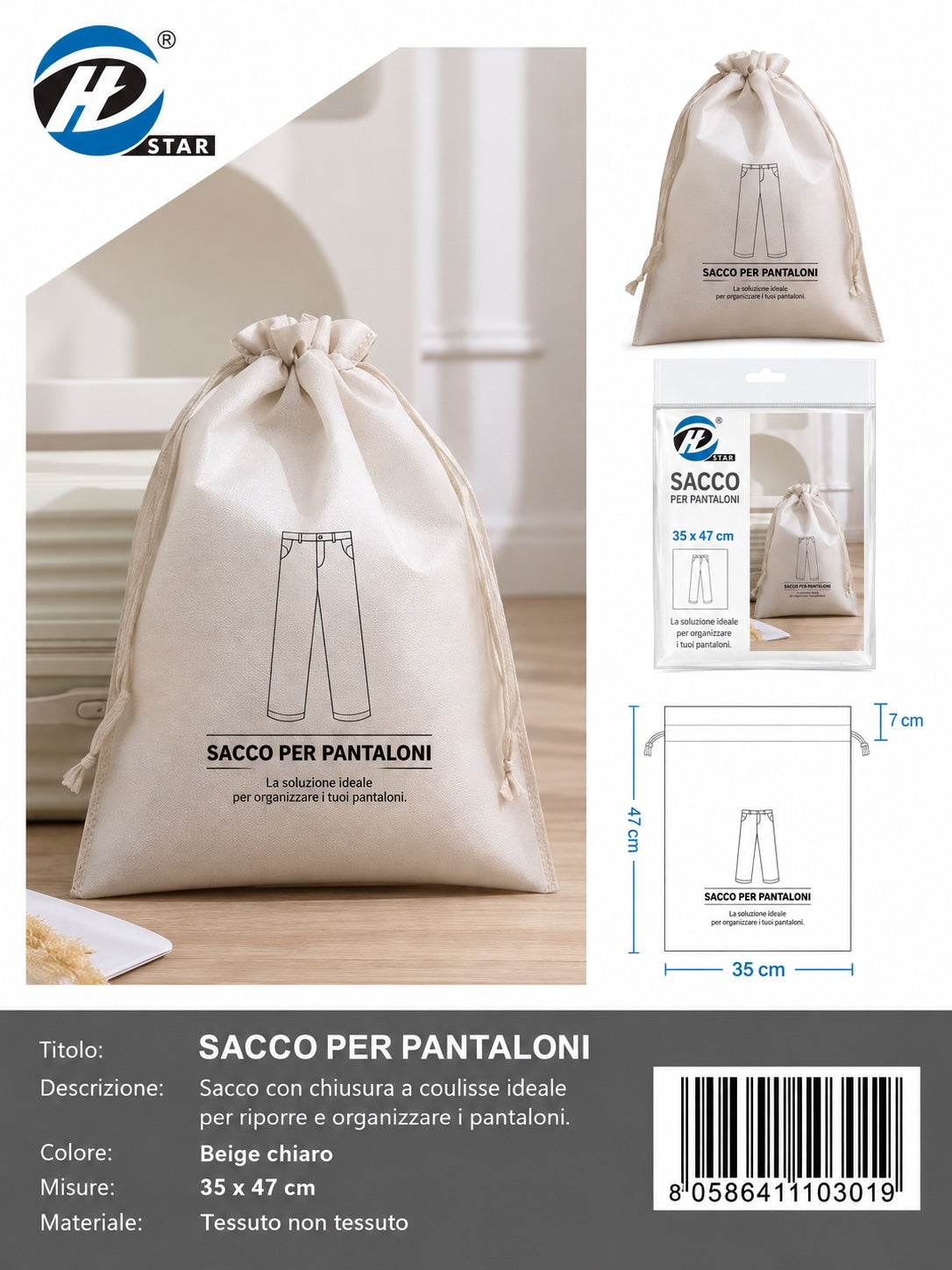 4110301 Sacco Per Pantaline In Tnt 35*47Cm 1/12 Ct288