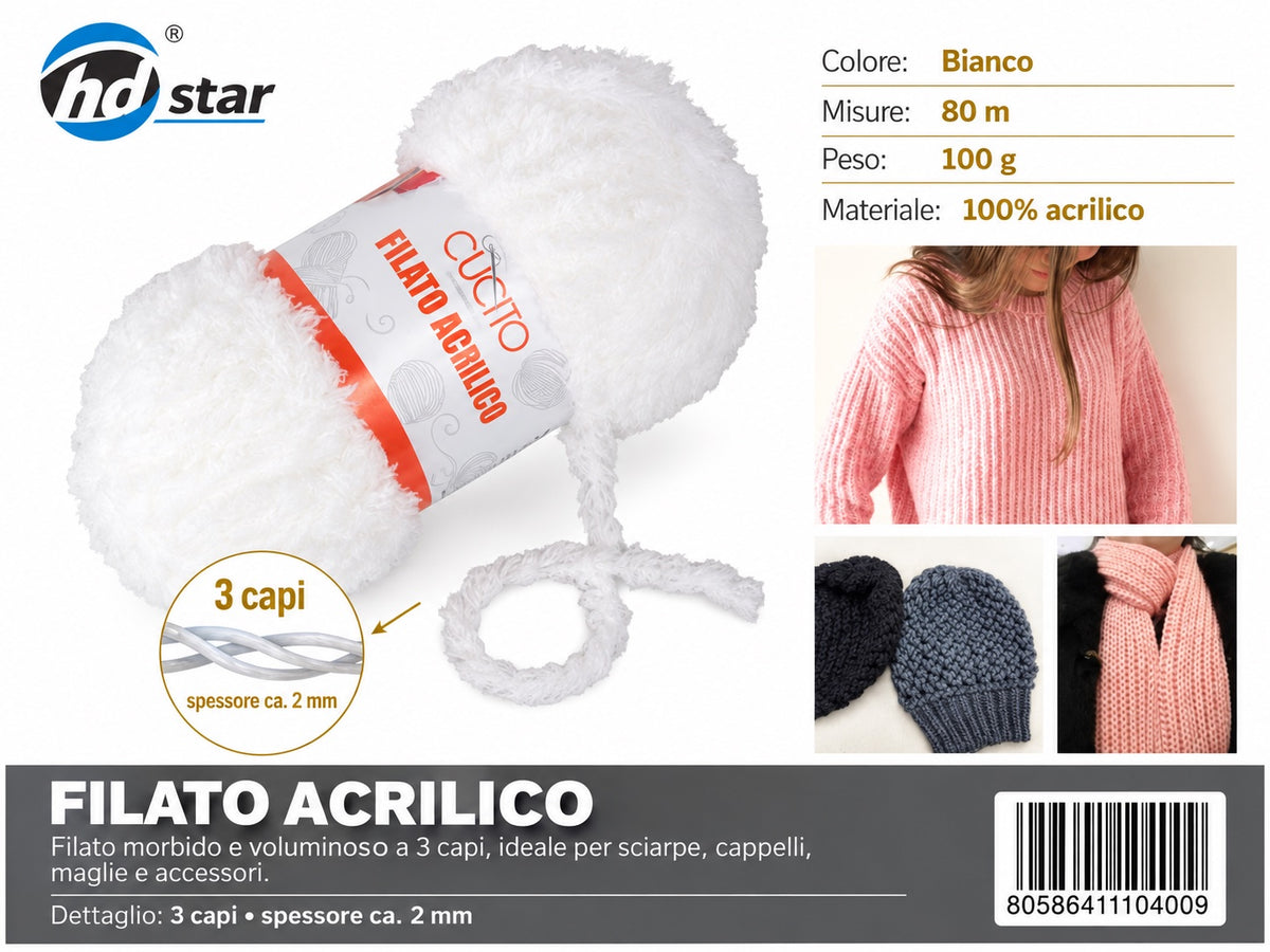 4110400 Filato Acrilico 100G Col.#001 1/6 Ct120