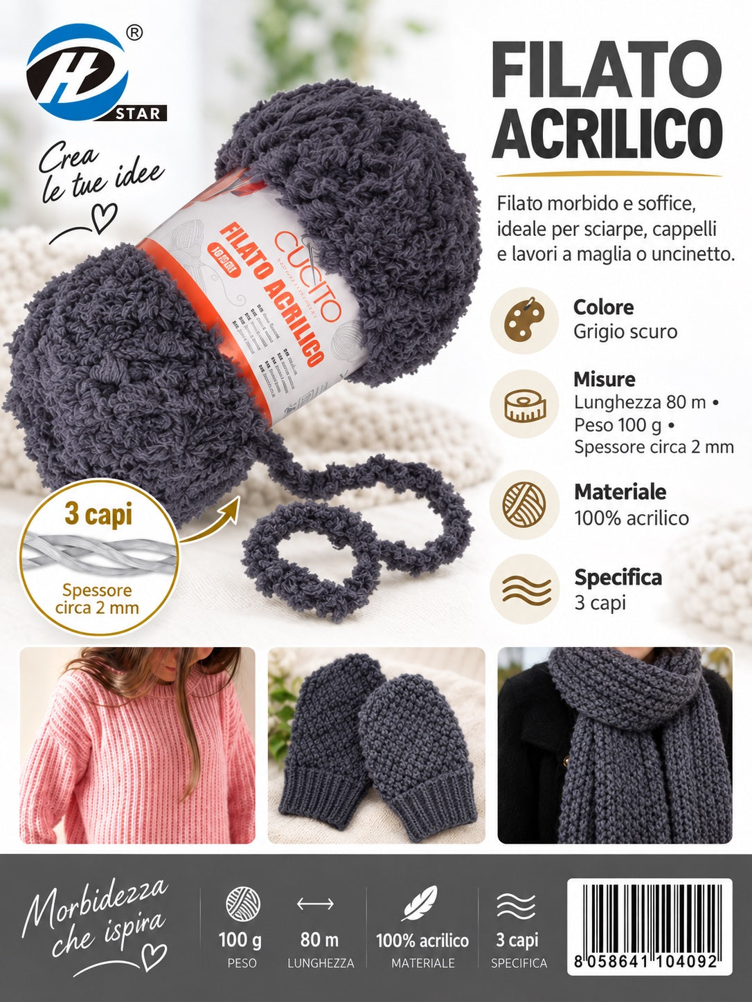 4110409 Filato Acrilico 100G Col.#023 1/6 Ct120