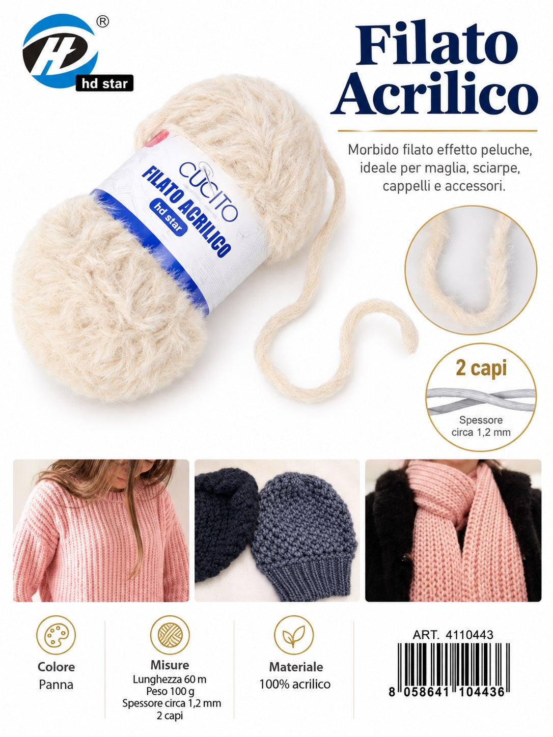 4110443 Filato Acrilico 100G Col.#02 1/6 Ct120