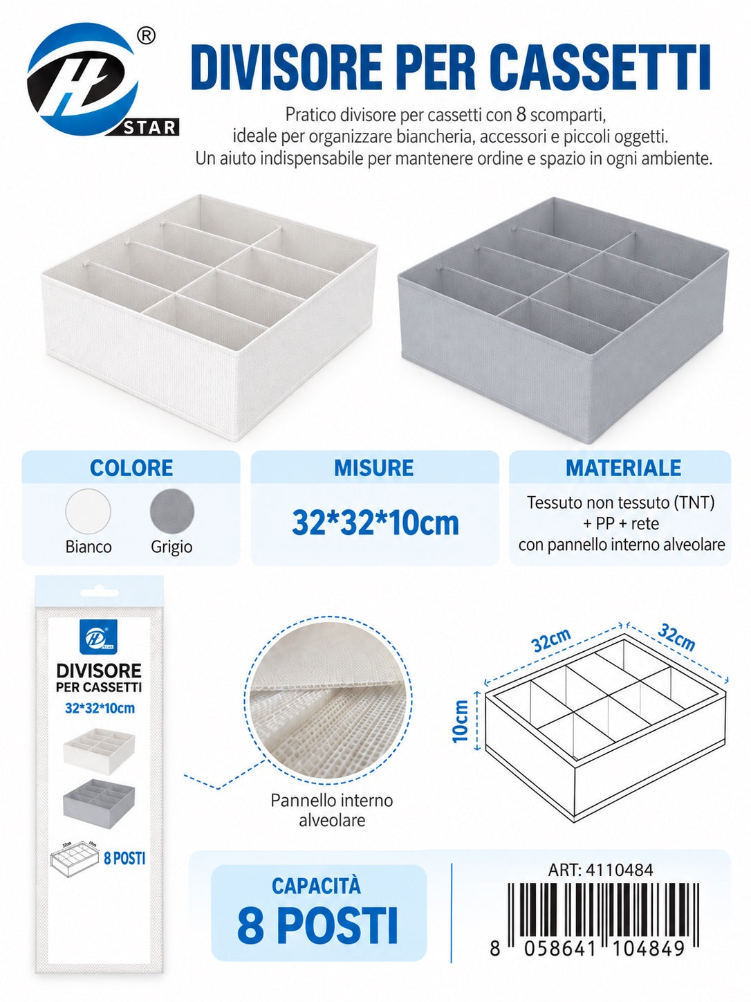 4110484 Divisore Per Cassetti Senza Coperchio 8 Scomparti 32*32*10Cmct48 8 32*32*10Cm 600