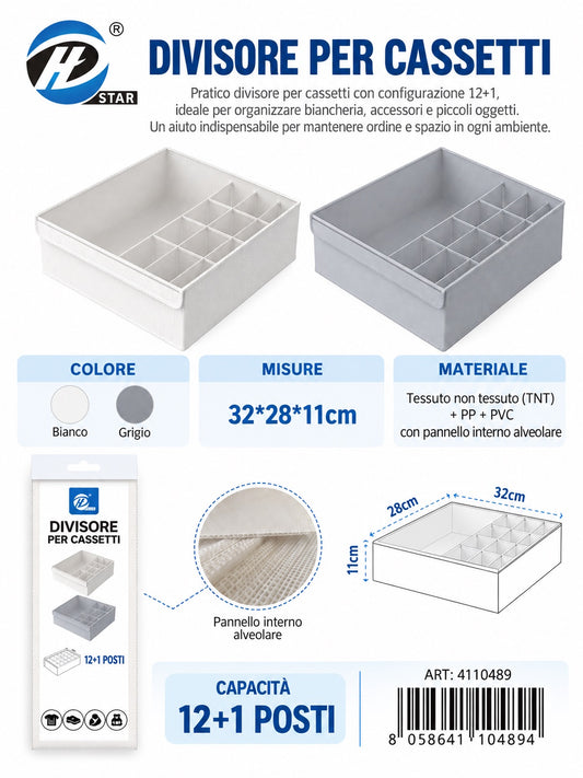4110489 Divisore Per Cassetti Con Coperchio 12+1 Scomparti 32*28*11Cmct24 12+1 32*28*11Cm 600