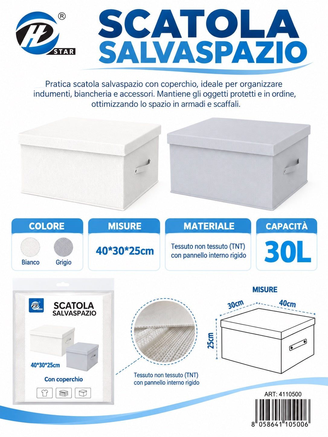 4110500 Scatola Salvaspazio Con Coperchio 40*30*25Cmct12 40*30*25Cm 600