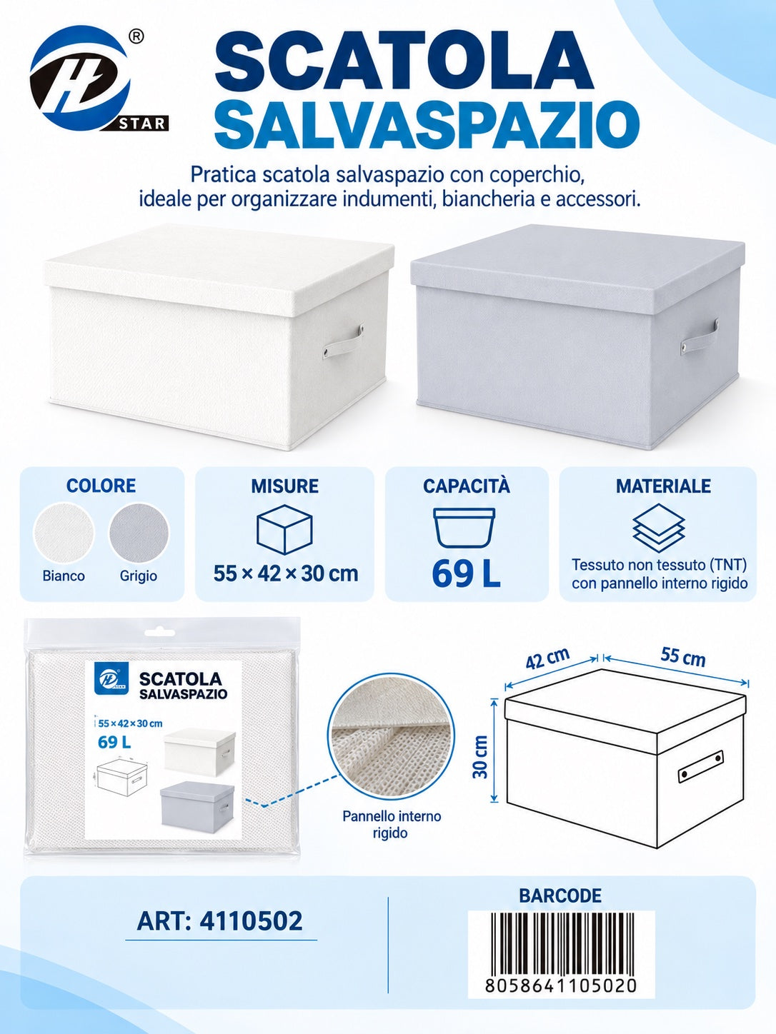 4110502 Scatola Salvaspazio Con Coperchio 55*42*30Cmct12 55*42*30Cm 600