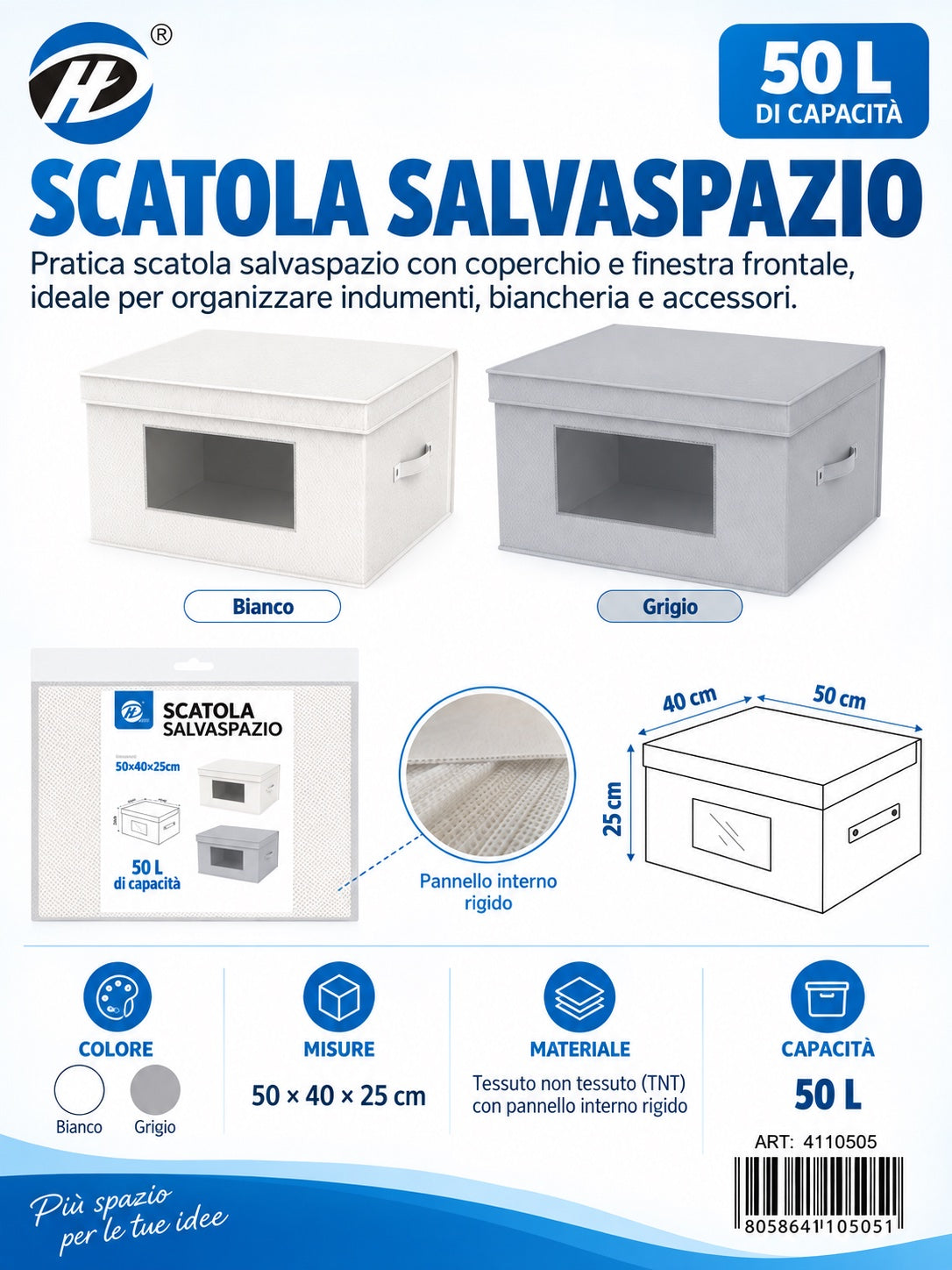 4110505 Scatola Salvaspazio Con Coperchio 50*40*25Cmct12 50*40*25Cm 600