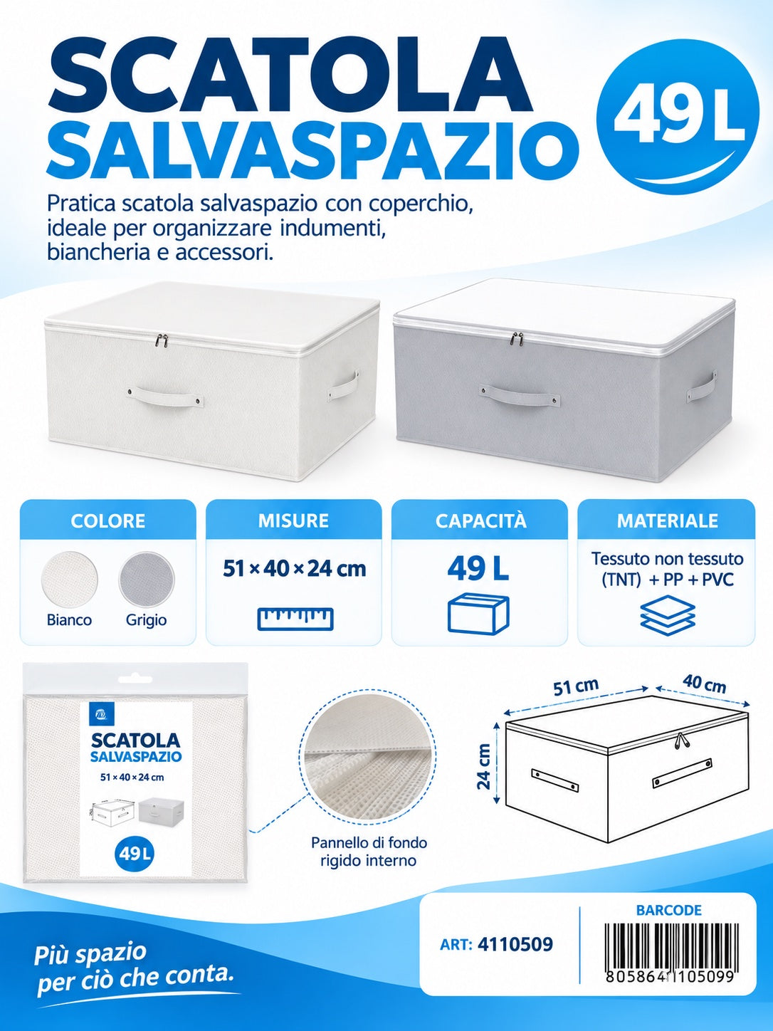 4110509 Scatola Salvaspazio Con Coperchio 51*40*24Cmct12 Pvc 51*40*24Cm 600