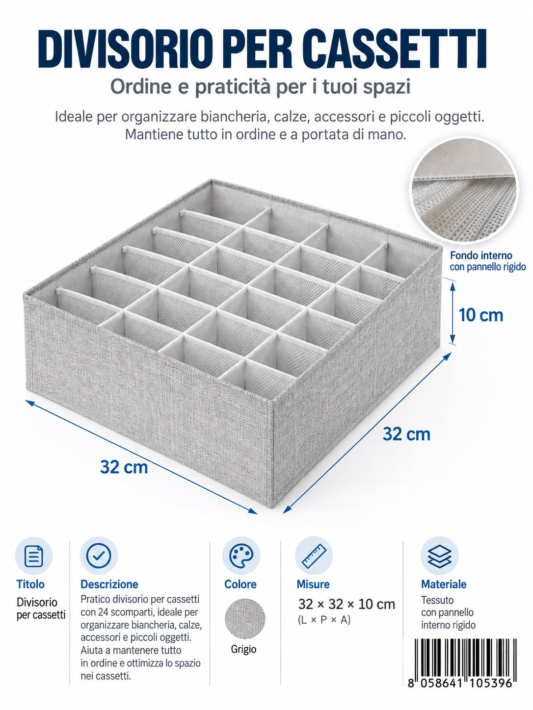 4110539 Divisore Per Cassetti Senza Coperchio 24 Scomparti 32*32*10Cmct48 24 32*32*10Cm 600