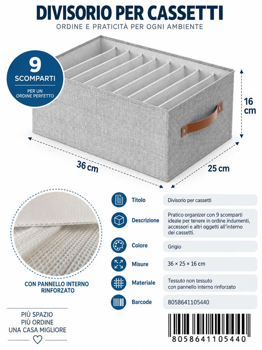 4110544 Divisore Per Cassetti Senza Coperchio 9 Scomparti 36*25*16Cmct24 9 36*25*16Cm 600