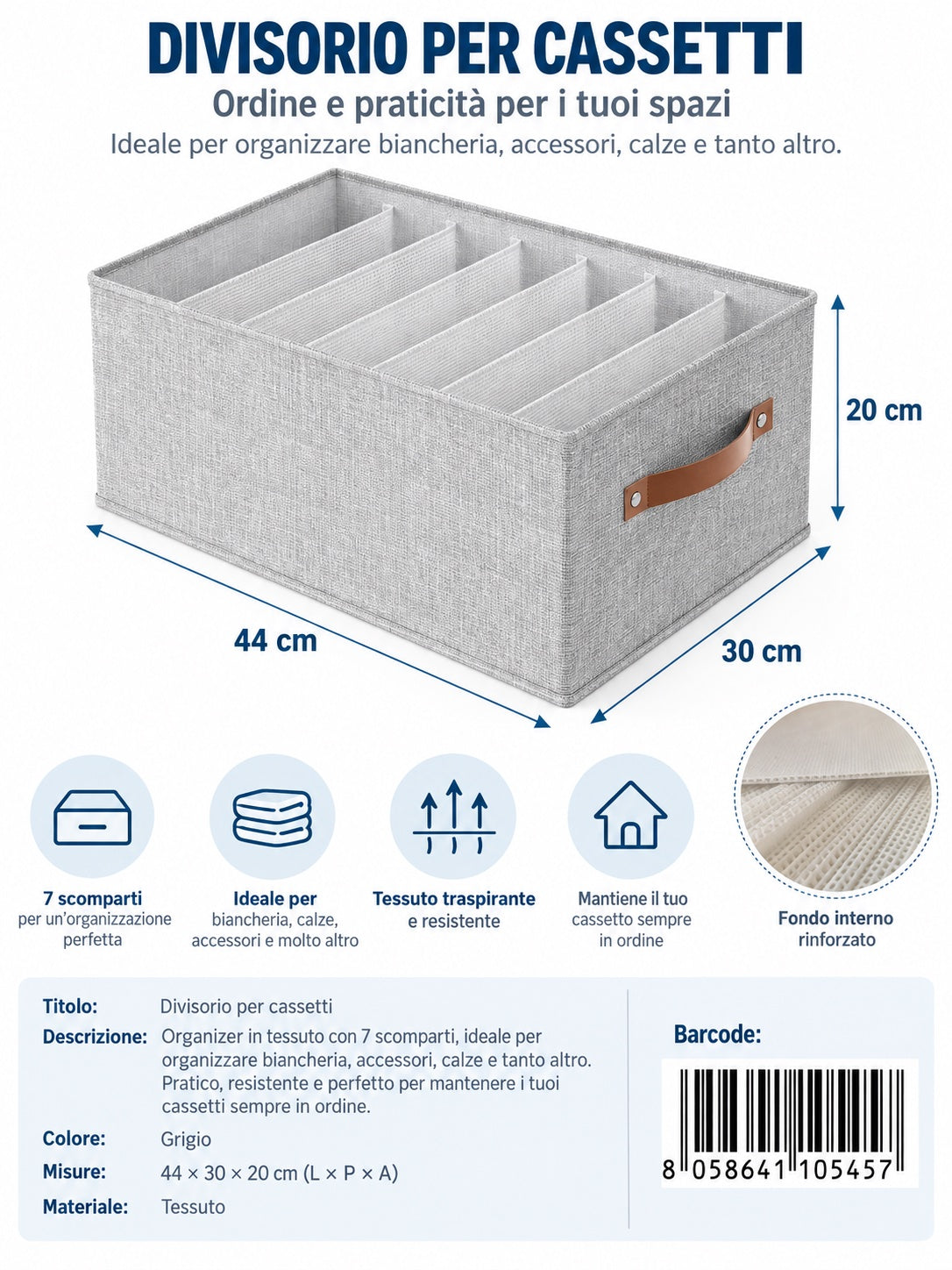 4110545 Divisore Per Cassetti Senza Coperchio 7 Scomparti 44*30*20Cmct24 7 44*30*20Cm 600