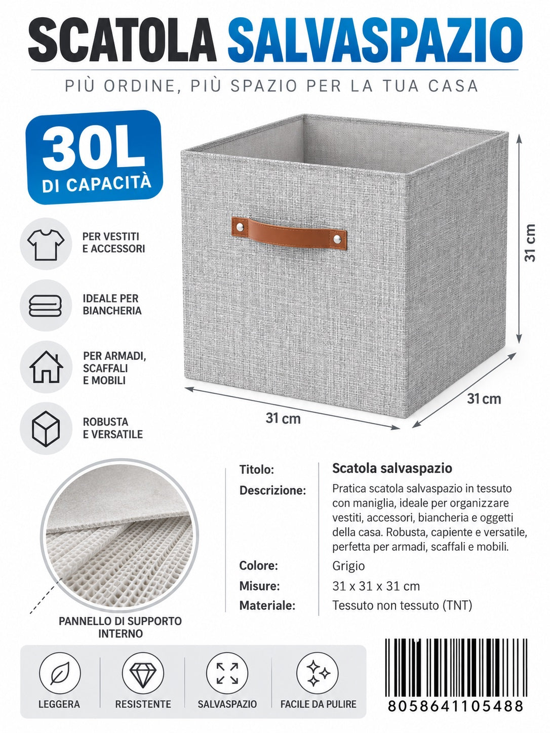 4110548 Scatola Salvaspazio Senza Coperchio 31*31*31Cmct24 + 31*31*31Cm 600