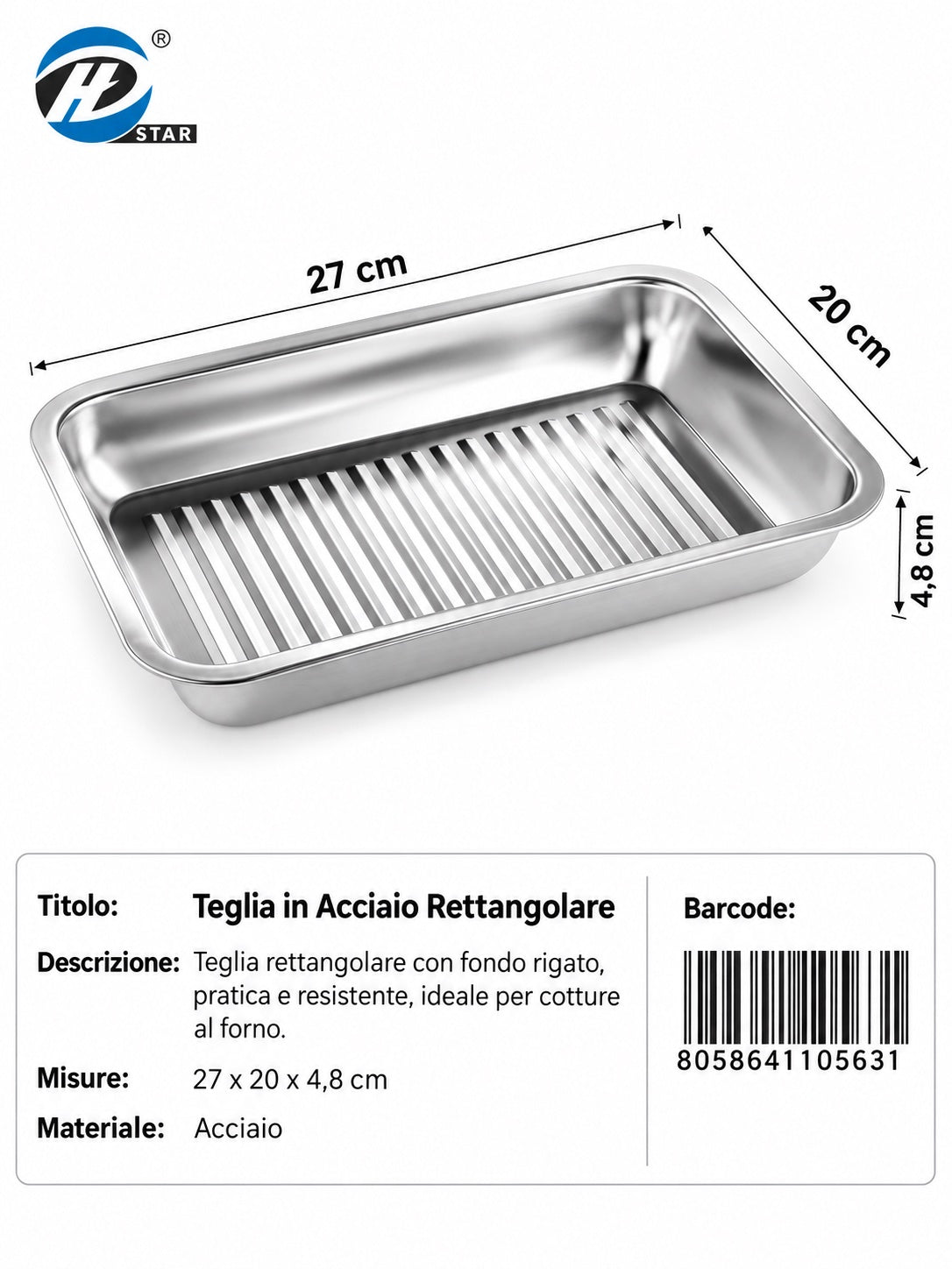 4110563 Teglia In Acciaio Rettangolare 27*20*4.8 1/6 Ct24