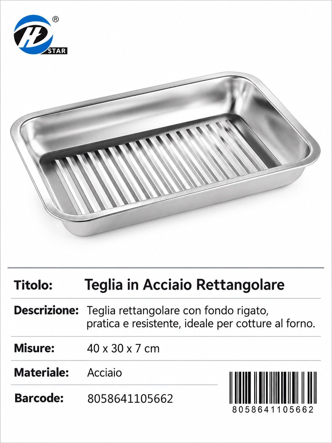 4110566 Teglia In Acciaio Rettangolare 40*30*4.8 1/6 Ct24
