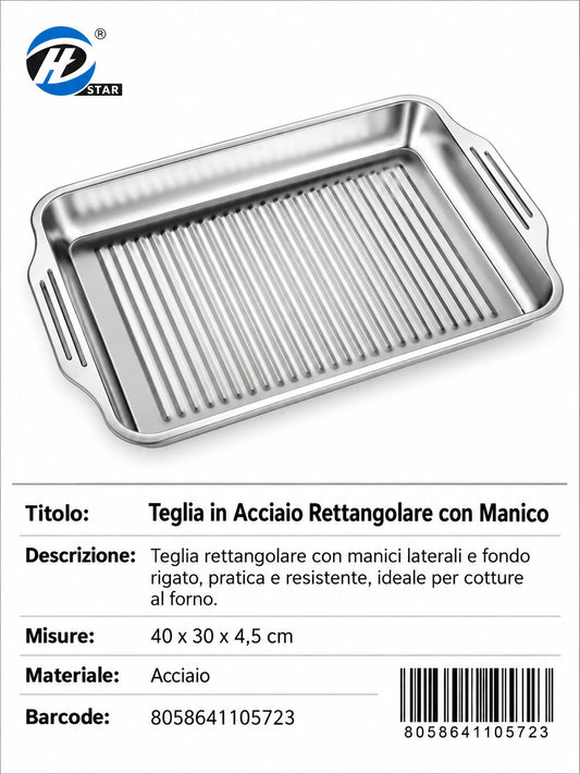 4110572 Teglia In Acciaio Rettangolare Con Manico 40*30*4.5 1/6 Ct24