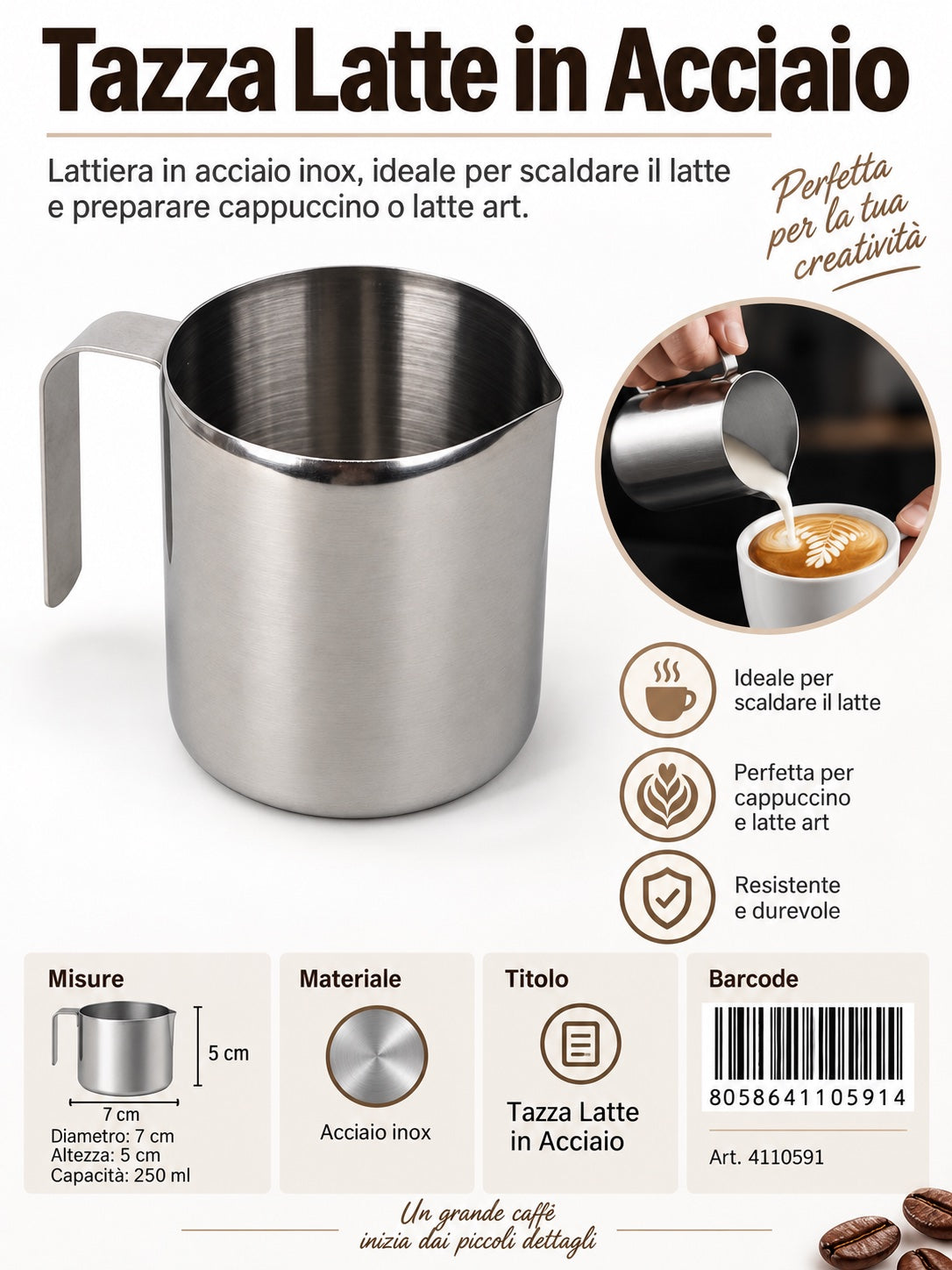 4110591 Tazza Latte in Acciaio
