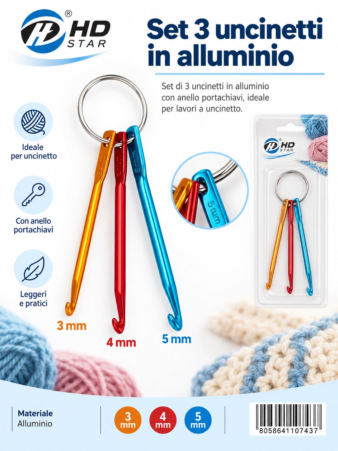 4110743 Set 3 Uncinetti In Alluminio 1/12 Ct480
