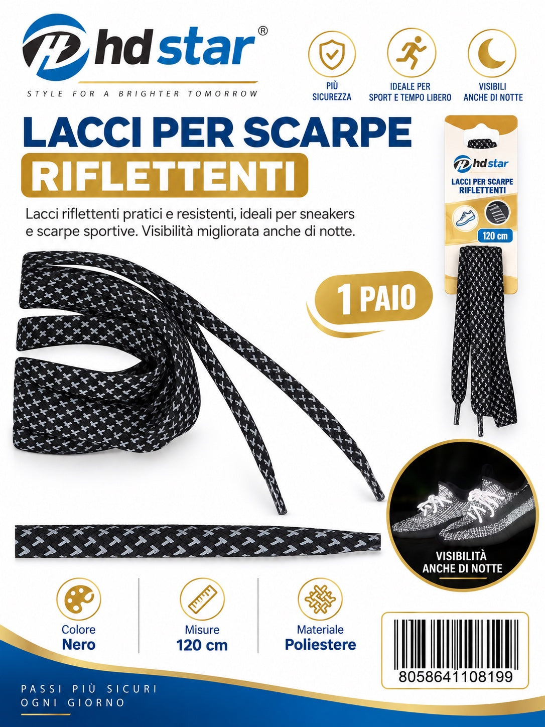 4110819 Lacci Per Scarpe 120Cm Col.Nero 1/12 Ct480