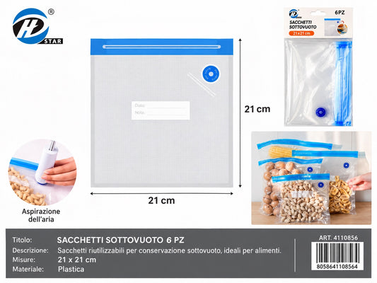 4110856 Sacchetti Sottovuoto 21*21Cm 1/12 Ct144