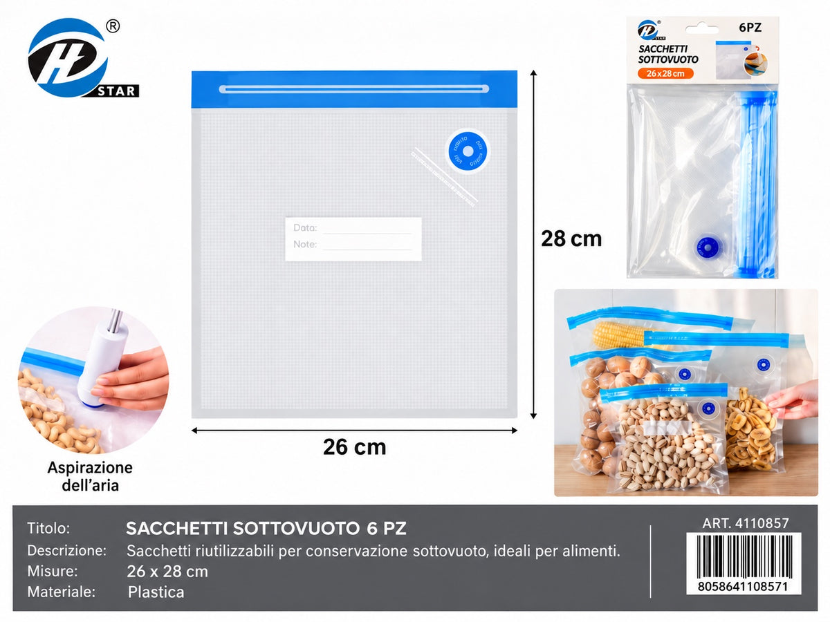 4110857 Sacchetti Sottovuoto 26*28Cm 1/12 Ct144