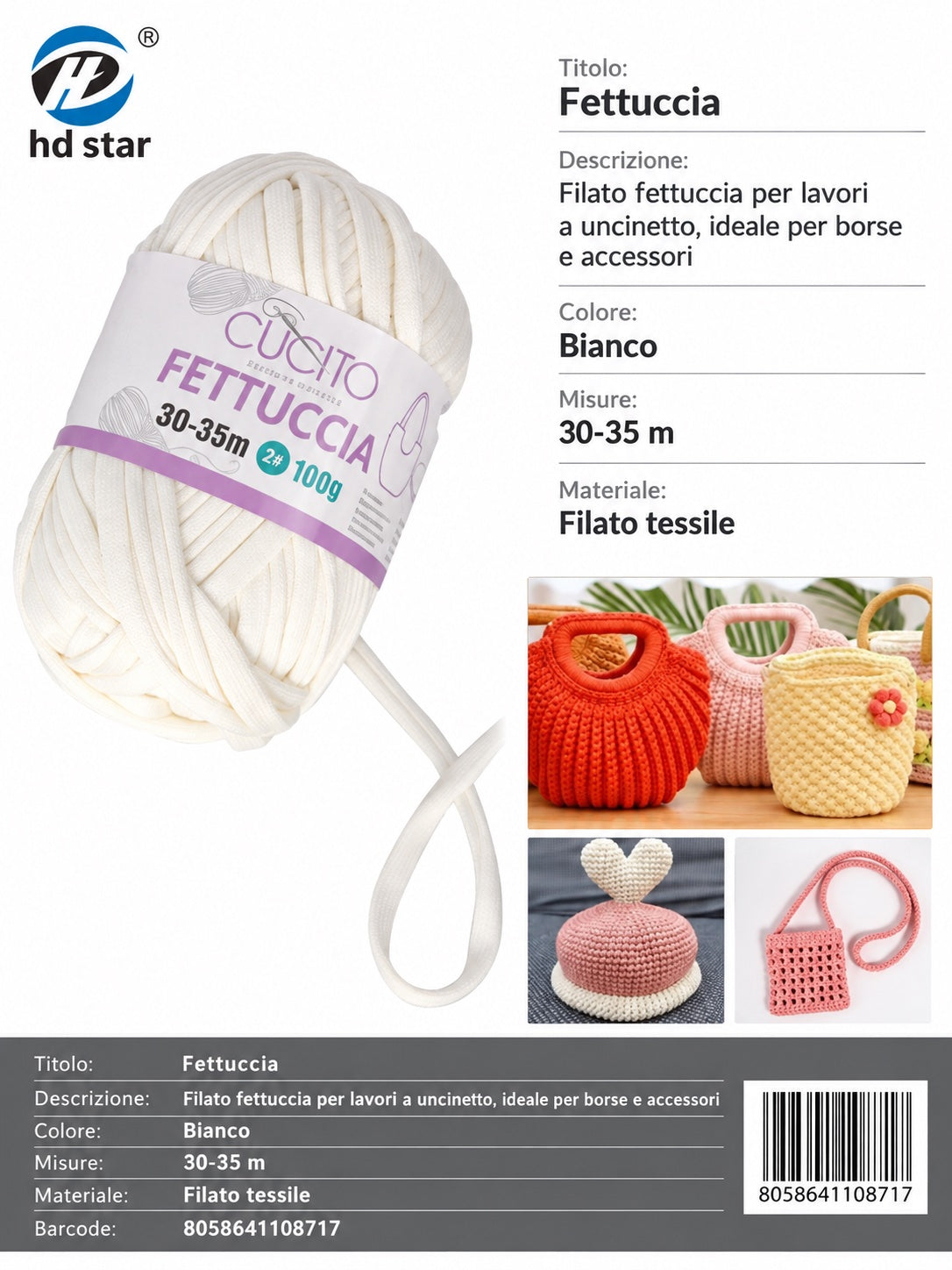 4110871 Fettuccia 100G Col.Bianco 1/10 Ct144