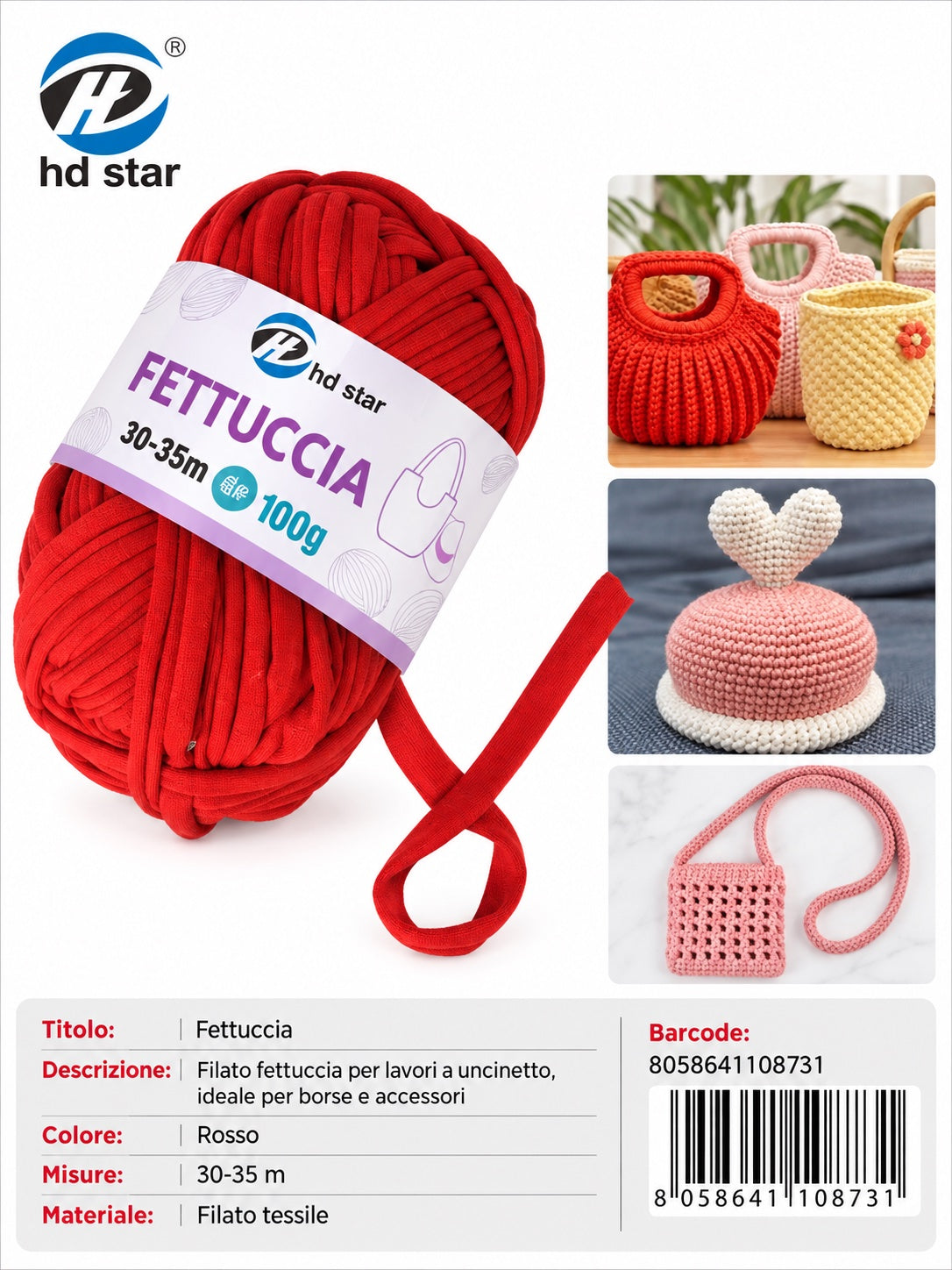 4110873 Fettuccia 100G Col.Rosso 1/10 Ct144
