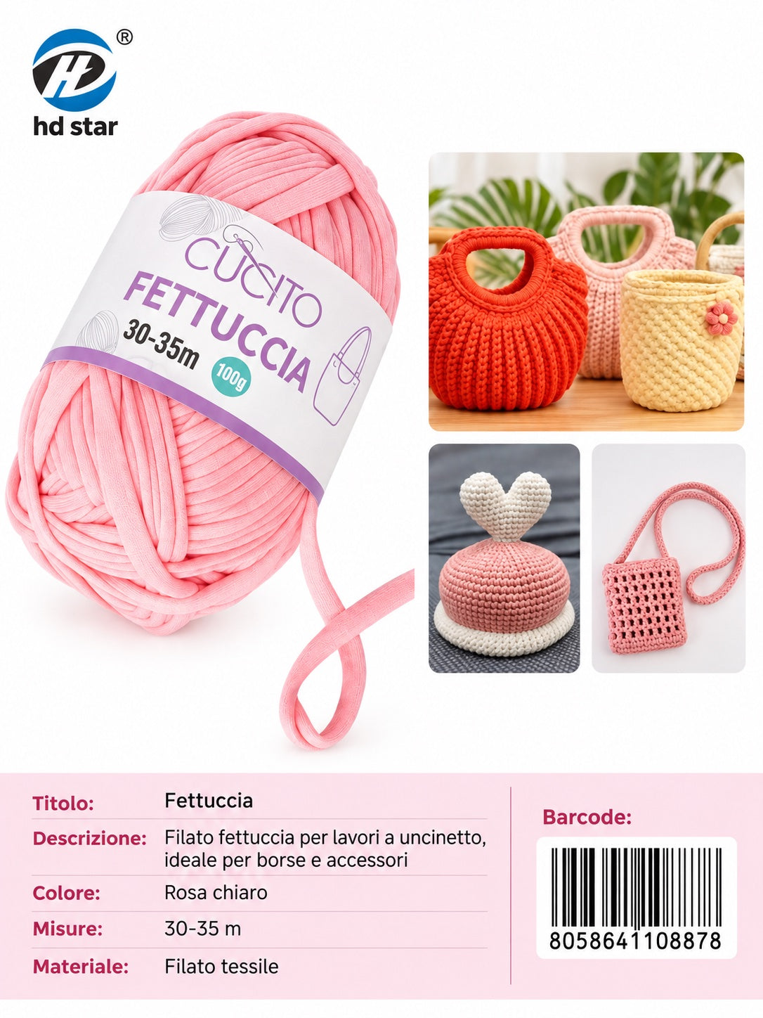 4110887 Fettuccia 100G Col.Rosa 1/10 Ct144
