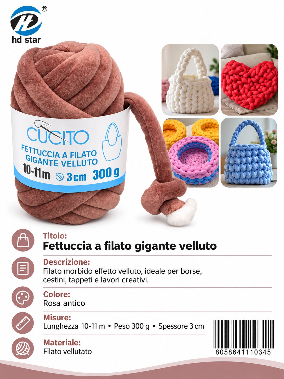 4111034 Fettuccia A Filato Gigante Velluto 300G Col. Rosso Fagiolo 1/6 Ct48