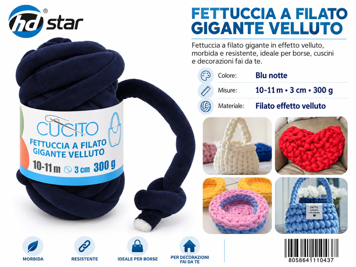 4111043 Fettuccia A Filato Gigante Velluto 300G Col. Blu Navy 1/6 Ct48
