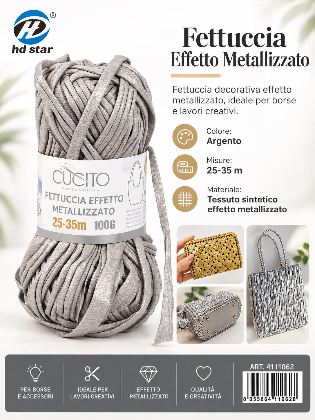 4111059 Fettuccia Effetto Metallizzato 100G Col.Rosso Avorio 1/10 Ct120