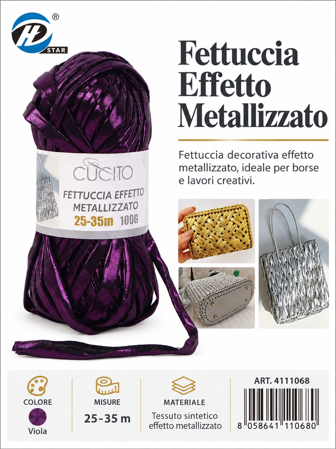 4111068 Fettuccia Effetto Metallizzato 100G Col. Viola 1/10 Ct120
