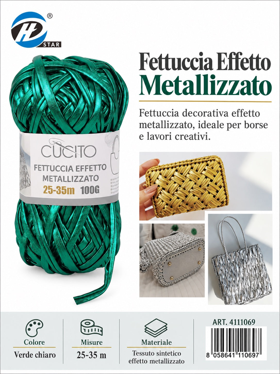 4111069 Fettuccia Effetto Metallizzato 100G Col. Verde Chiaro 1/10 Ct120