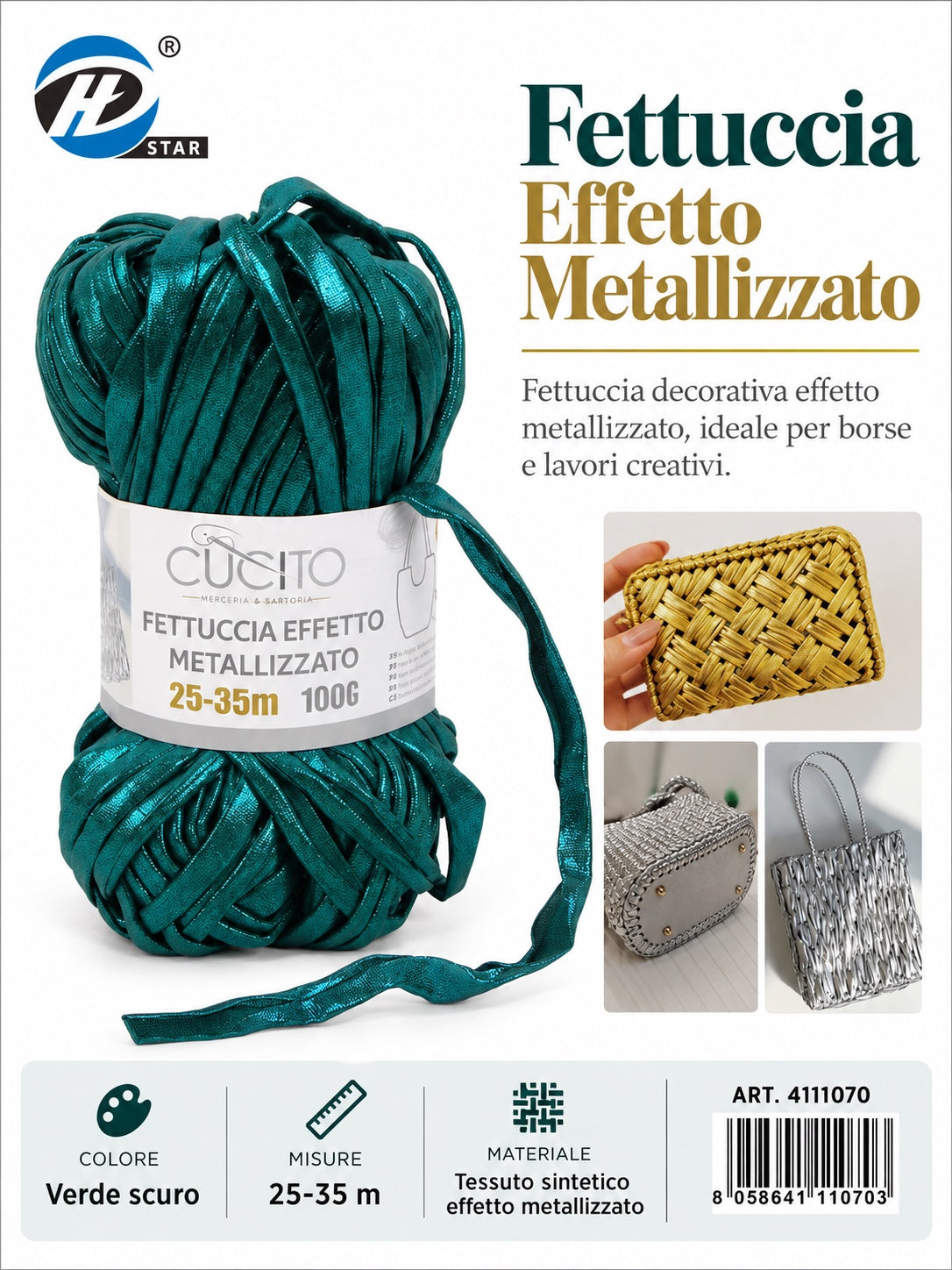 4111070 Fettuccia Effetto Metallizzato 100G Col. Verde Scuro 1/10 Ct120