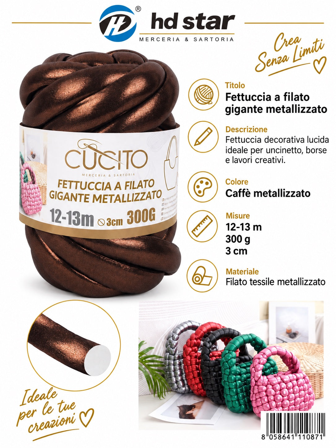 4111087 Fettuccia A Filato Gigante Metallizzato 300G Col. Caff¨¨ 1/6 Ct48