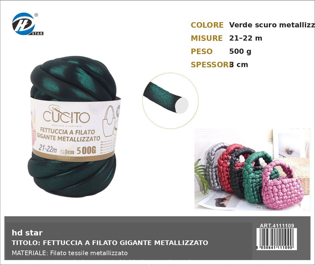 4111109 Fettuccia A Filato Gigante Metallizzato 500G Col. Verde Chiaro 1/6 Ct24