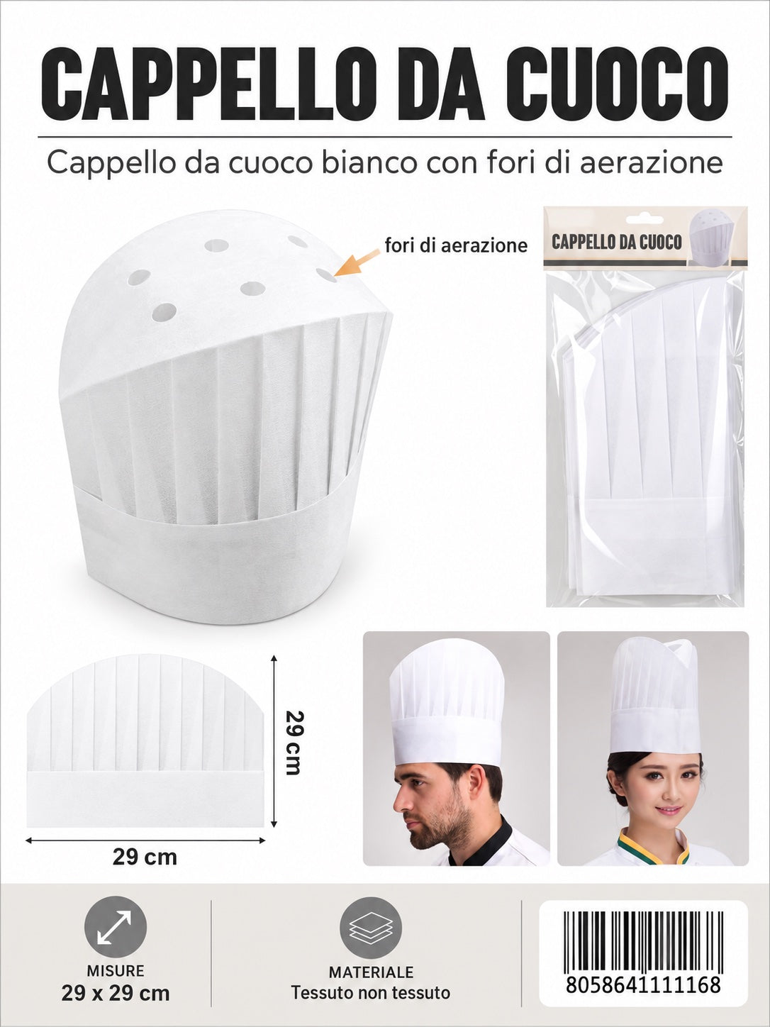 4111116 Cappello Da Cuoco In Tnt 29Cm 2Pz 1/12 Ct240