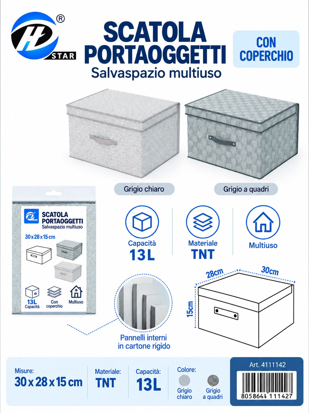 4111142 Scatola Portaoggetti Salvaspazio Multiuso 30X28X15 Cm 1/6 Ct24