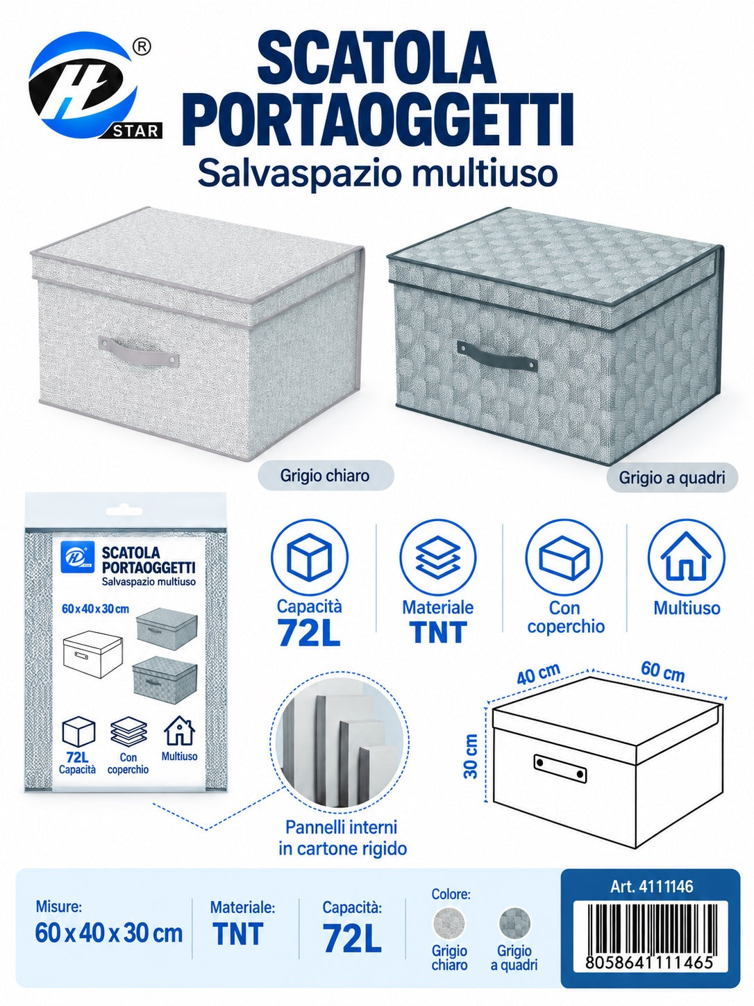4111146 Scatola Portaoggetti Salvaspazio Multiuso 60X40X30 Cm 1/6 Ct12